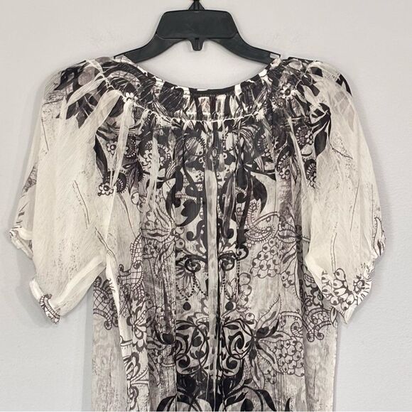 Unity World Wear Women’s Floral Sheer Blouse Swimwear Cover up Black White XL - Picture 11 of 13